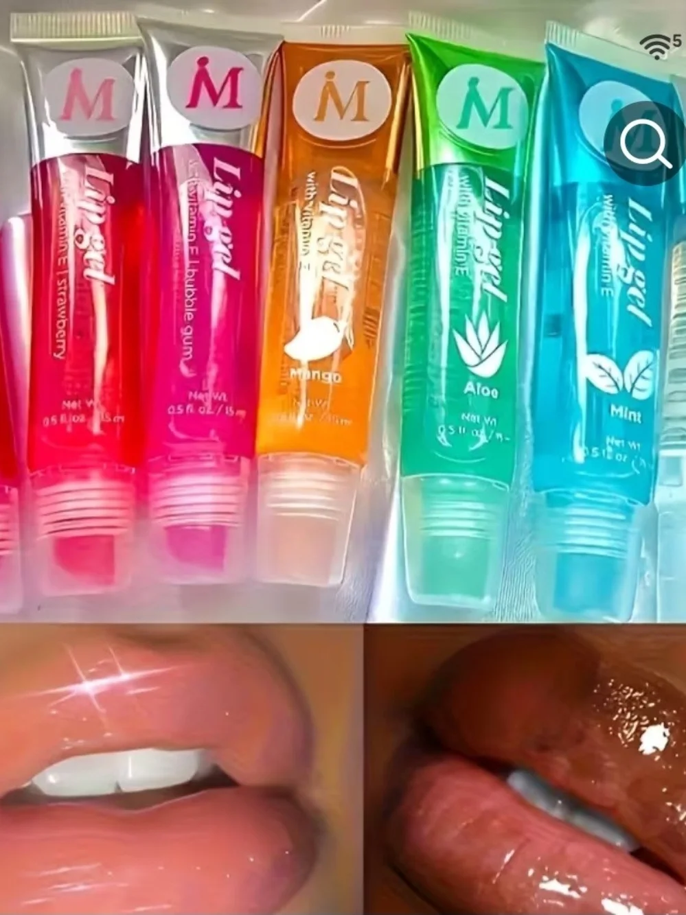 M Lipgel Hydrating Lip Gloss Set — Pink, Red, Orange, Green, Blue